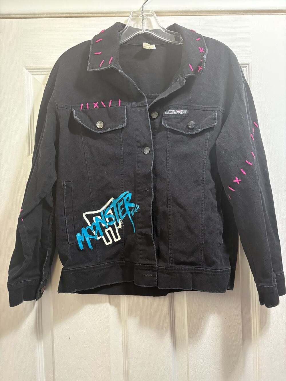 Monster High Black Denim Jacket with Pink and Blue Graffiti Design
